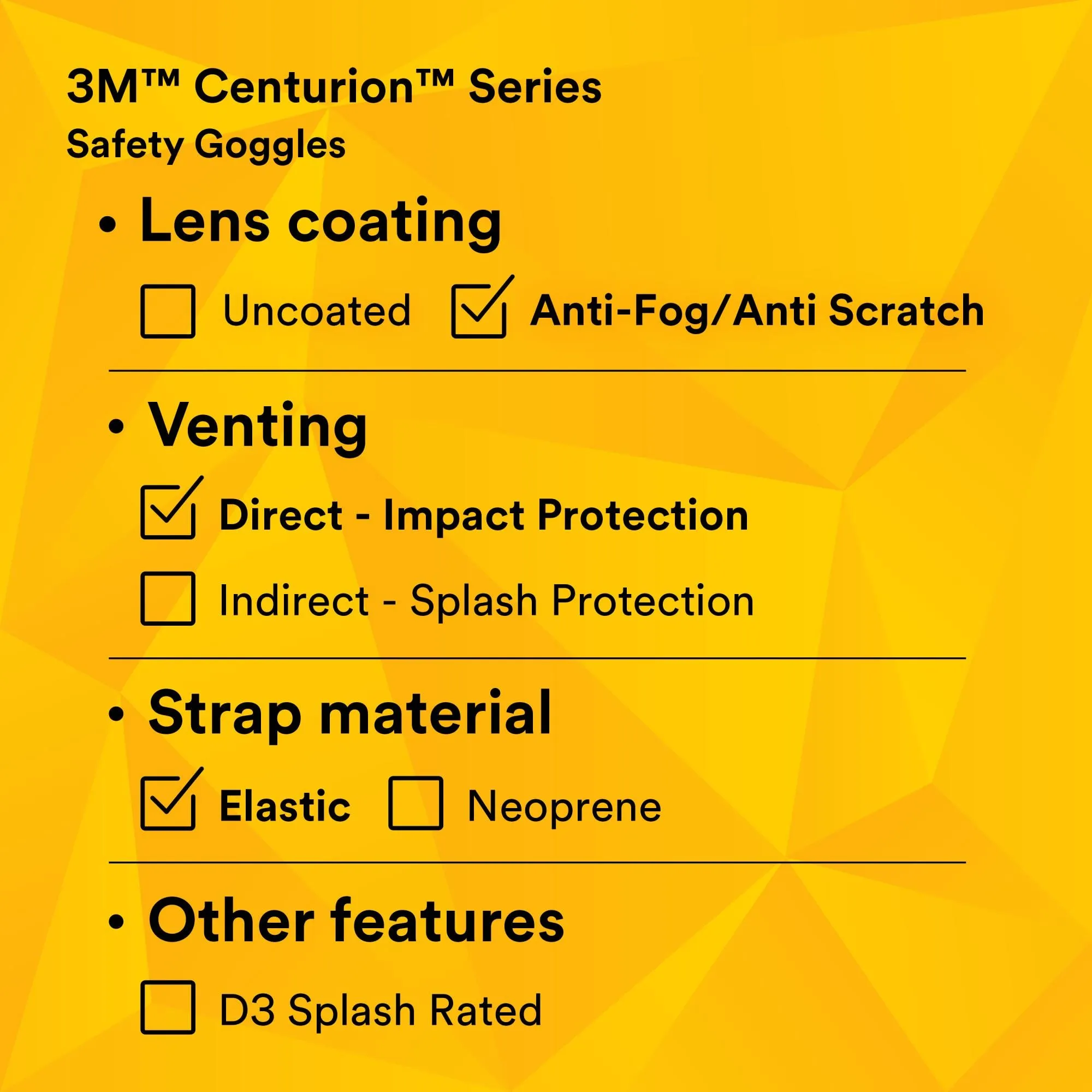 3M Centurion Impact Safety Goggles 452AF, 40301-00000-10, Clear
Anti-Fog Lens