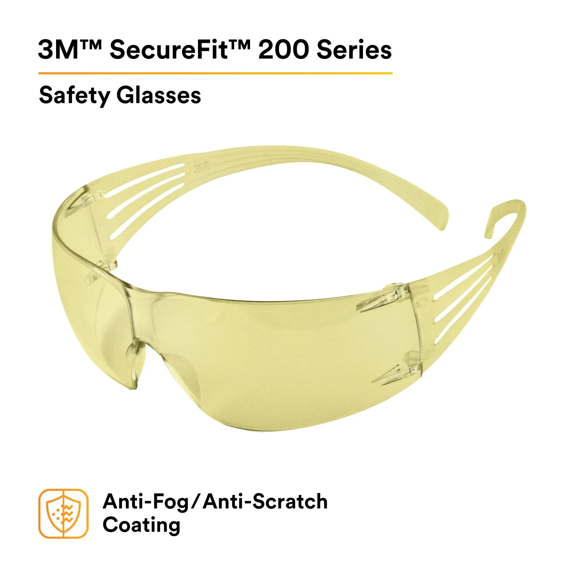 3M SecureFit Protective Eyewear SF203AFP, Amber Lens