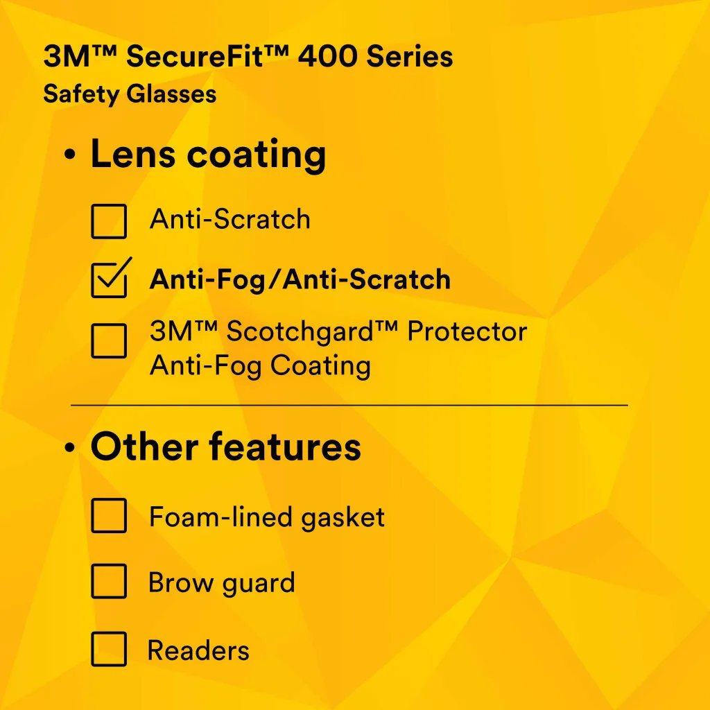 3M SecureFit Protective Eyewear SF401AF, Clear Anti-fog Lens