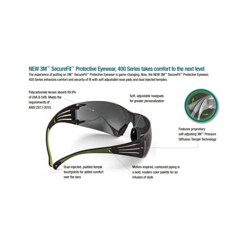 3M SecureFit Protective Eyewear SF402AF, Gray Anti-fog Lens