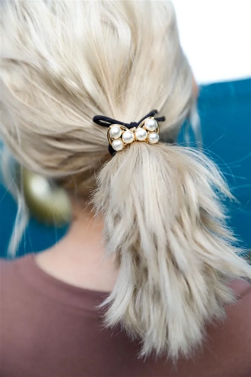 3pcs Bow Heart Pearl Detail Heart Shaped Hair Tie