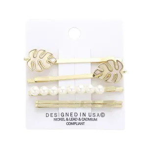 5PCS Mother of Pearl Tropical Leaf Bobby Pin Hair Clips