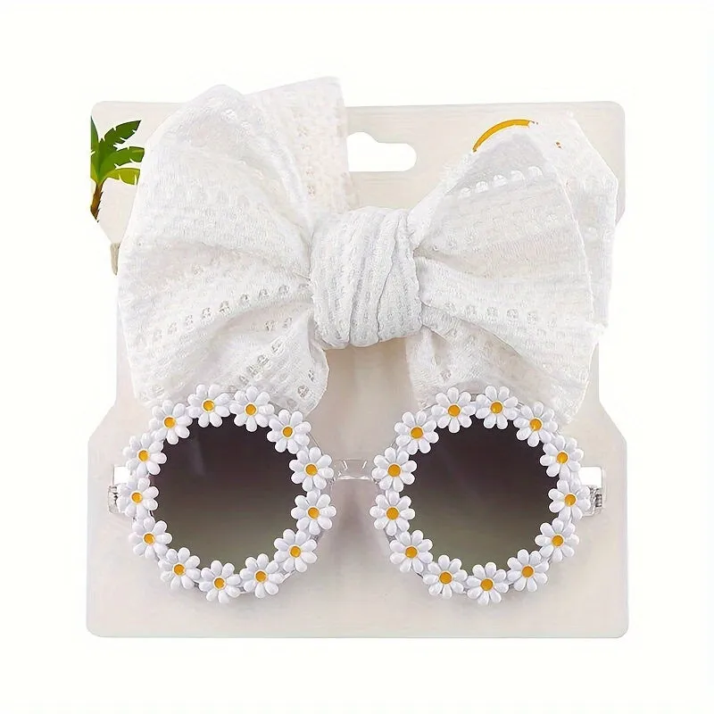 Adorable Beach Baby Girl Gift Set Butterfly Hair Band  Flower Sunglasses