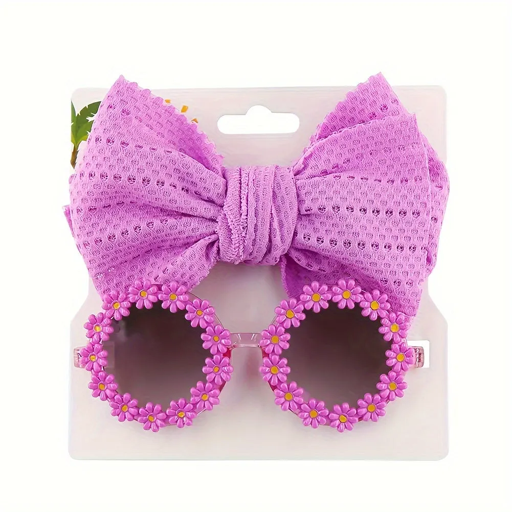 Adorable Beach Baby Girl Gift Set Butterfly Hair Band  Flower Sunglasses