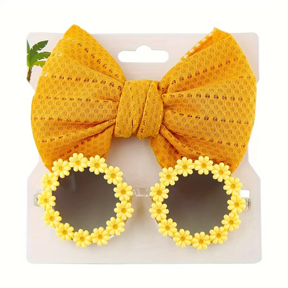 Adorable Beach Baby Girl Gift Set Butterfly Hair Band  Flower Sunglasses