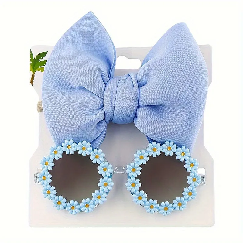 Adorable Beach Baby Girl Gift Set Butterfly Hair Band  Flower Sunglasses