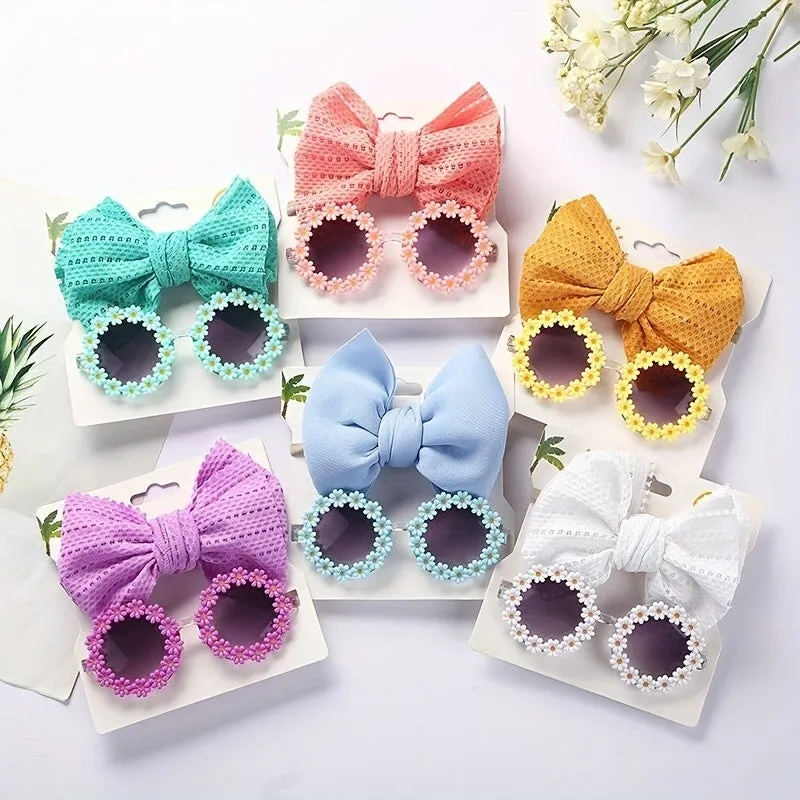 Adorable Beach Baby Girl Gift Set Butterfly Hair Band  Flower Sunglasses