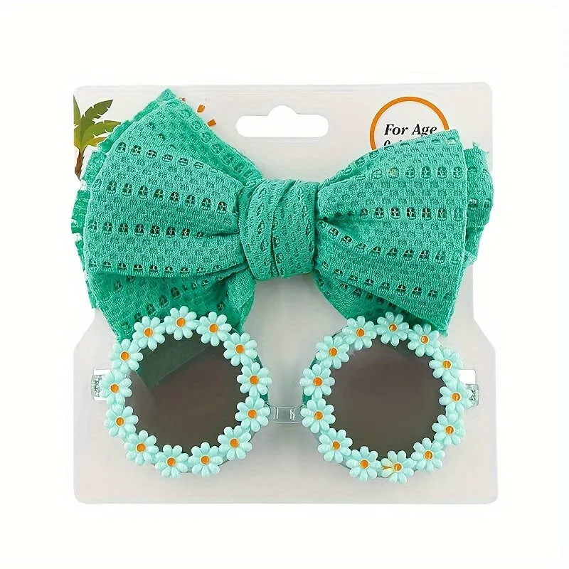 Adorable Beach Baby Girl Gift Set Butterfly Hair Band  Flower Sunglasses