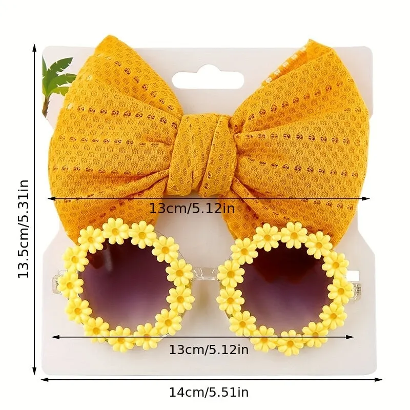 Adorable Beach Baby Girl Gift Set Butterfly Hair Band  Flower Sunglasses