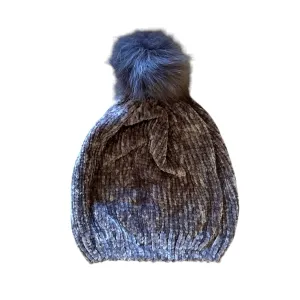 Chenille Pom Pom Hat Grey