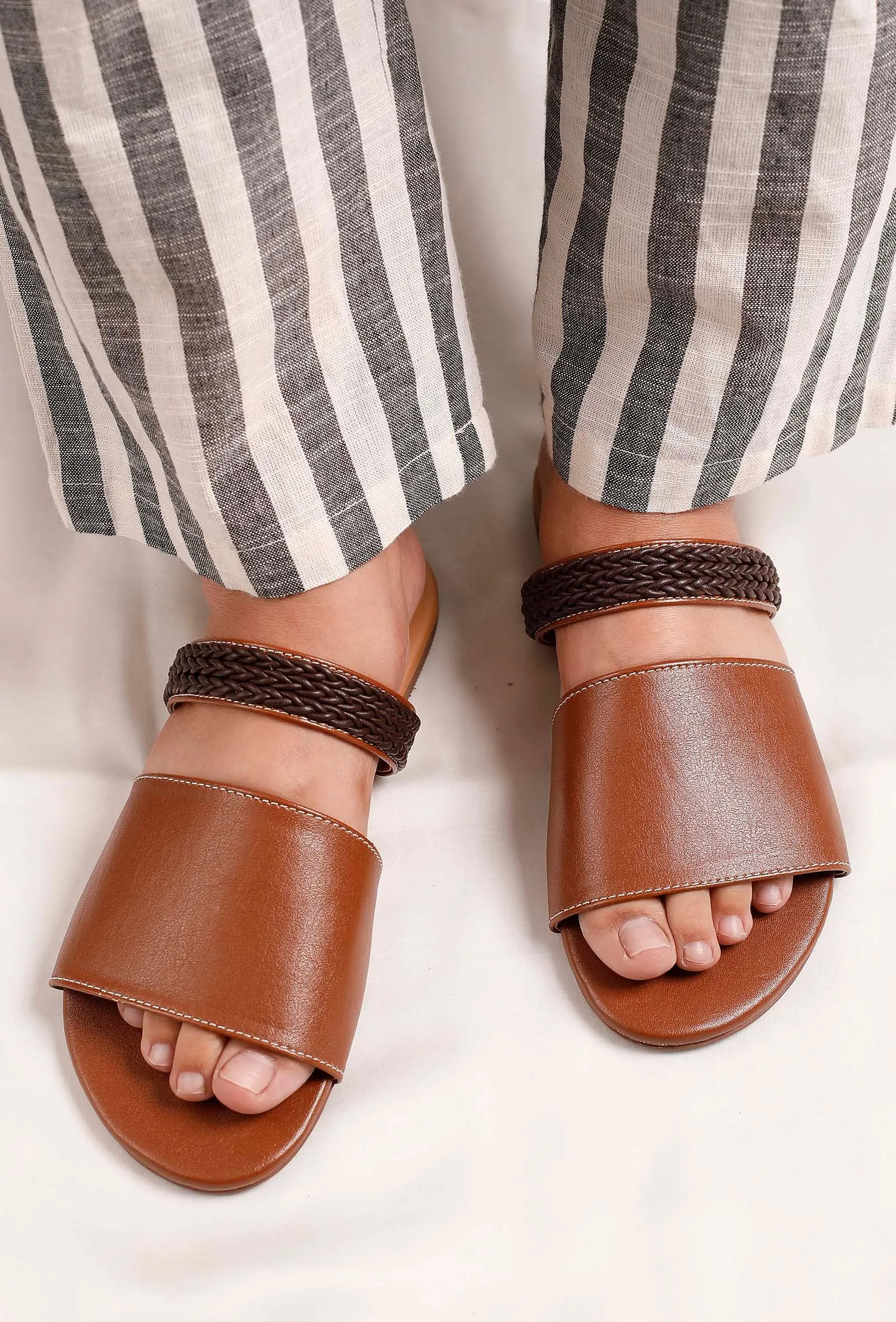 Cinnamon Brown Cruelty Free Leather Sliders