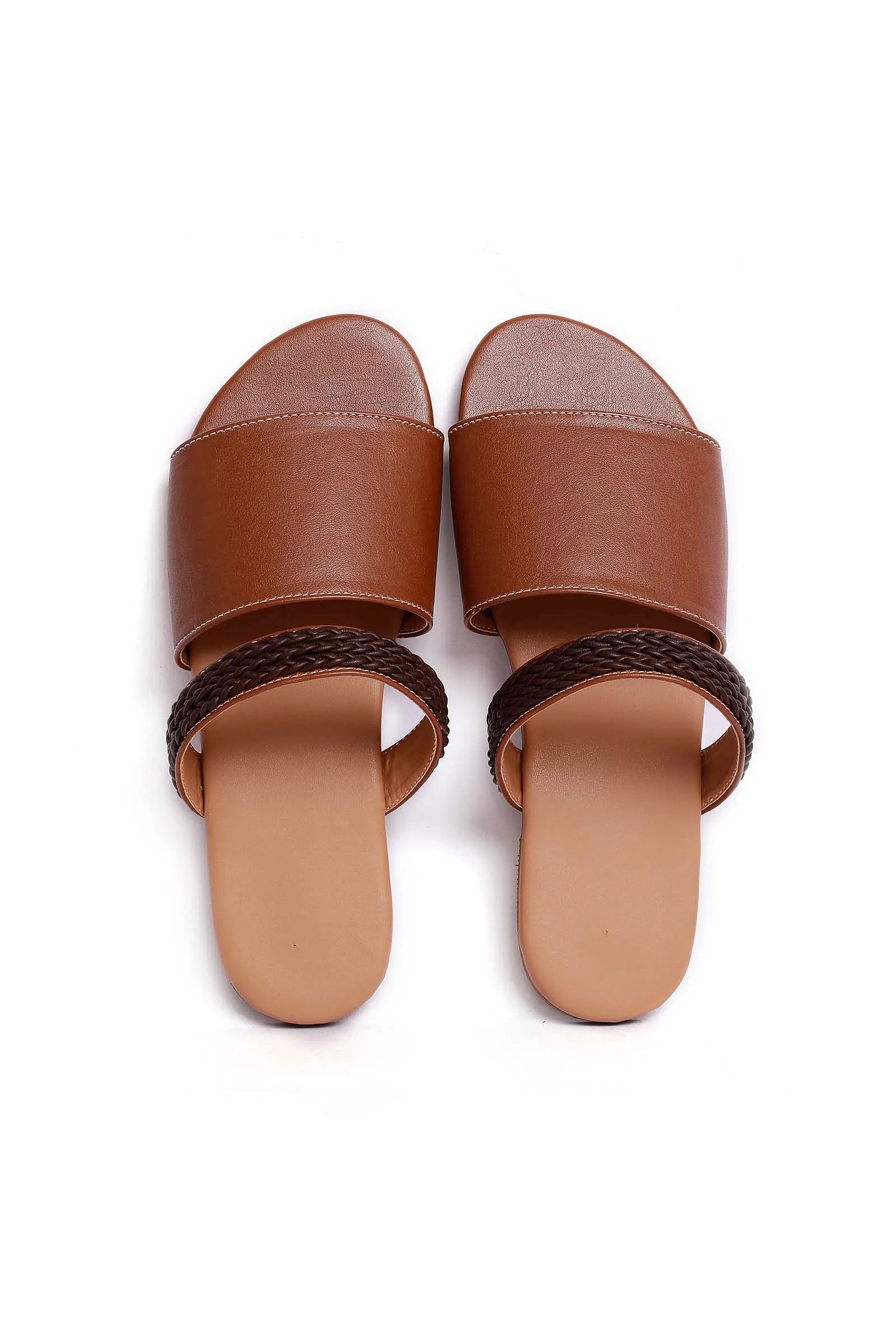 Cinnamon Brown Cruelty Free Leather Sliders