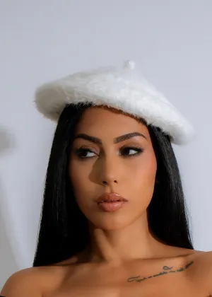 Clear As Day Fuzzy Beret White