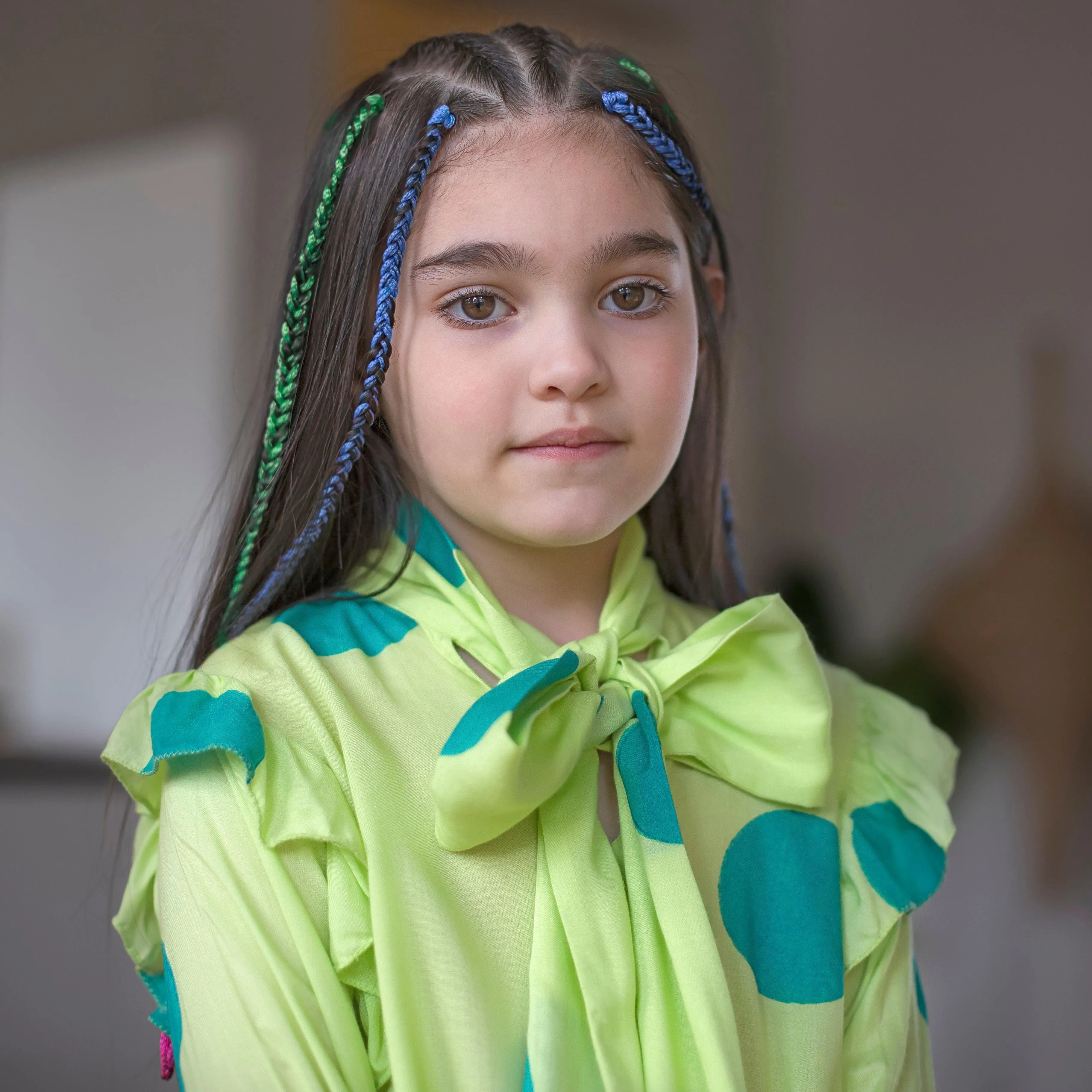 Fairytale- Lime Green Dress with Polka Dots for Girls