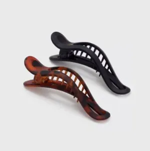 Flat Lay Claw Clip 2pc Curved - Black & Tort