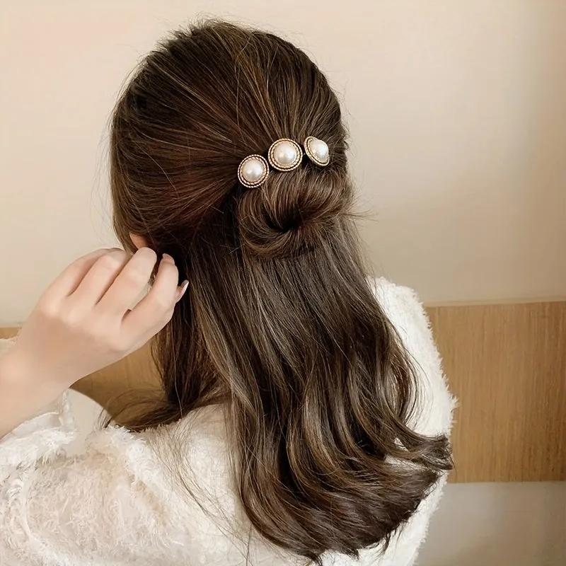 FlowerShaped Hair Bun Maker with Faux Pearls for Women