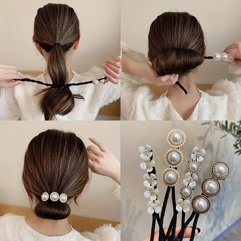 FlowerShaped Hair Bun Maker with Faux Pearls for Women