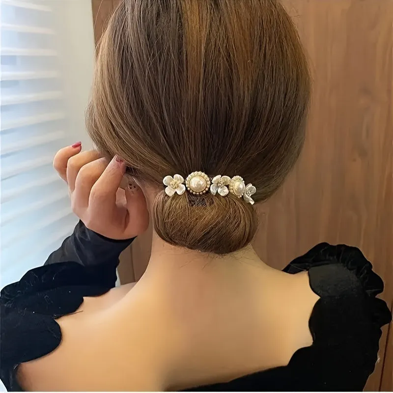 FlowerShaped Hair Bun Maker with Faux Pearls for Women