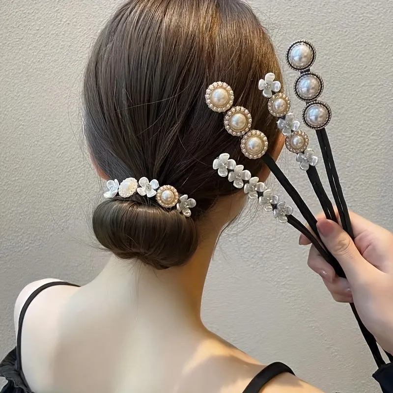 FlowerShaped Hair Bun Maker with Faux Pearls for Women