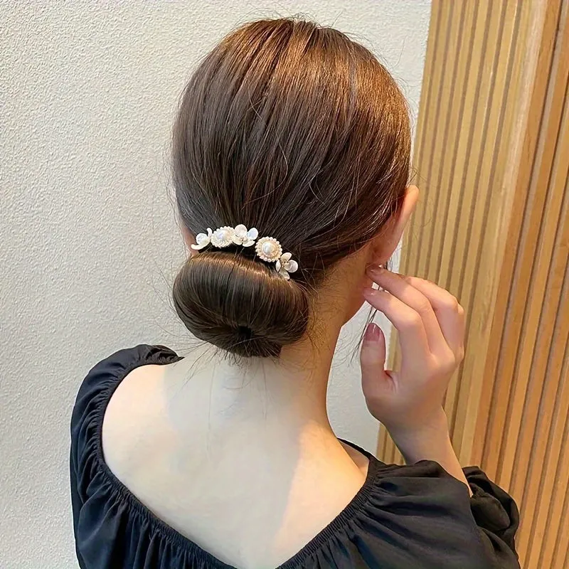 FlowerShaped Hair Bun Maker with Faux Pearls for Women