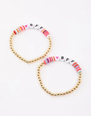 Gold BFF Clear Disc Beaded Bangle Pack