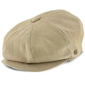 Hampton - Walrus Hats Sand Linen 8 Panel Newsboy Cap