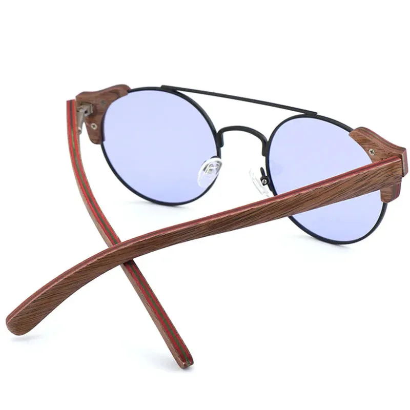 Hdcrafter Unisex Full Rim Round Alloy Wood Sunglasses 56229