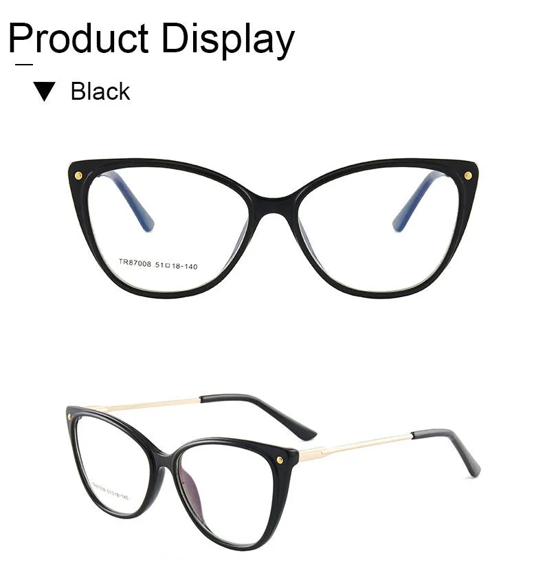 Hotony Woman's Full Rim Cat Eye TR 90 Resin Alloy Frame Eyeglasses 7008