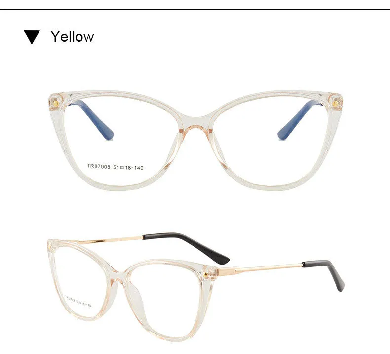 Hotony Woman's Full Rim Cat Eye TR 90 Resin Alloy Frame Eyeglasses 7008