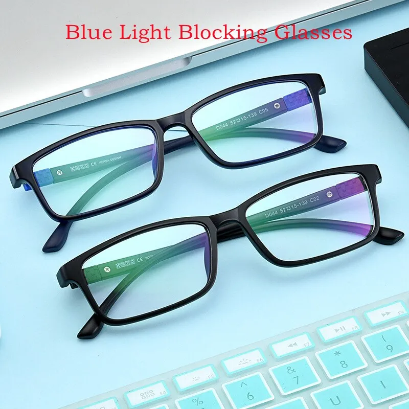 KatKani Unisex Full Rim Square TR 90 Bright Black Anti Blue Light Reading Glasses D044