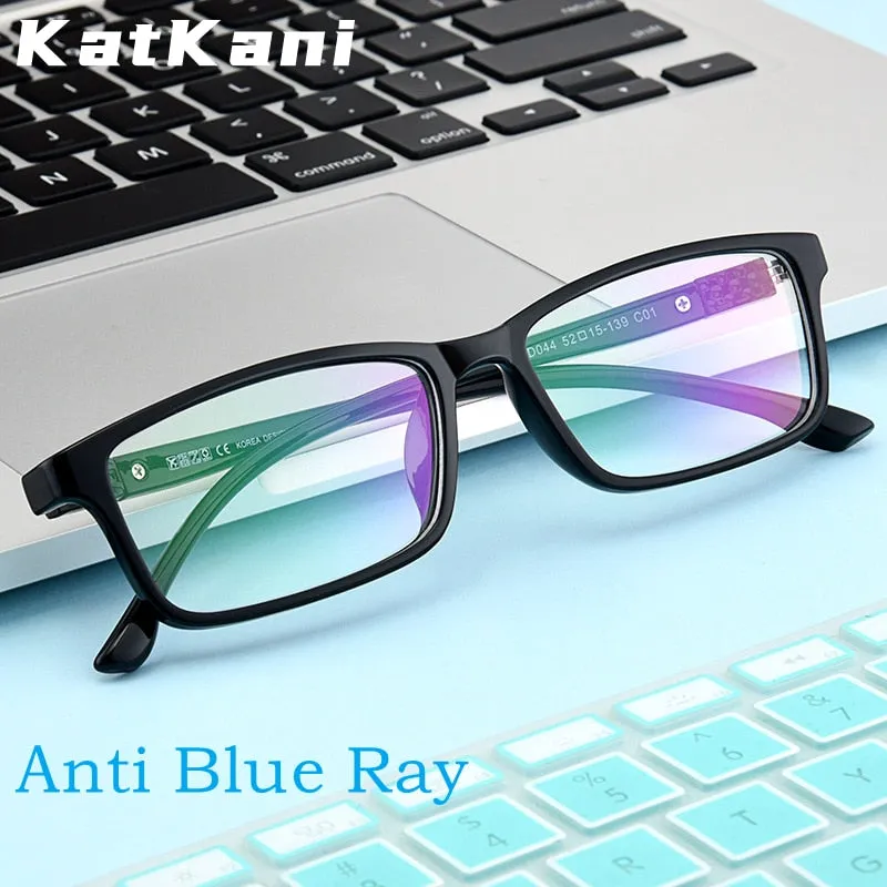 KatKani Unisex Full Rim Square TR 90 Bright Black Anti Blue Light Reading Glasses D044