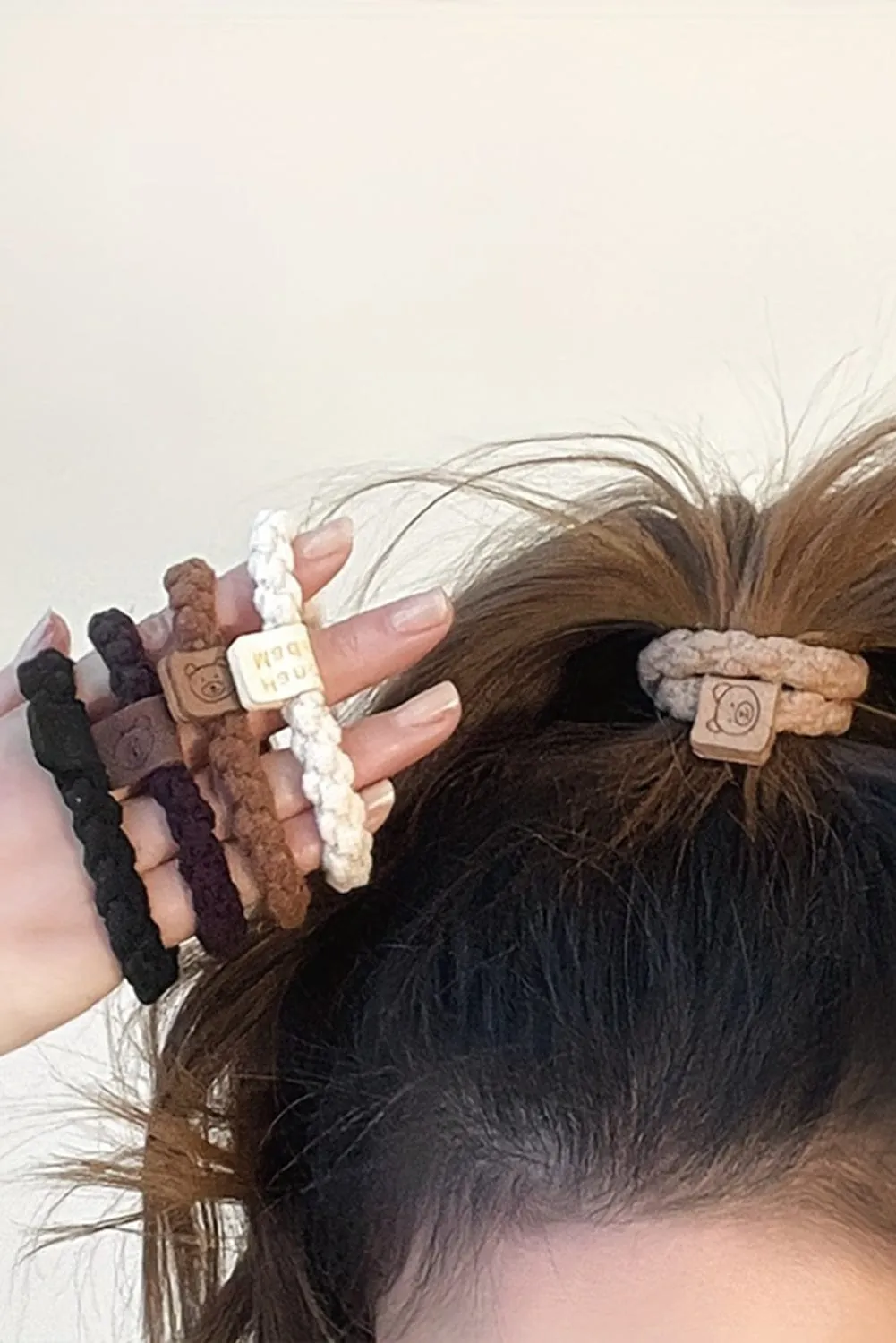 Khaki 5Pcs Braided Elastic Hairband