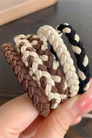 Khaki 5Pcs Braided Elastic Hairband