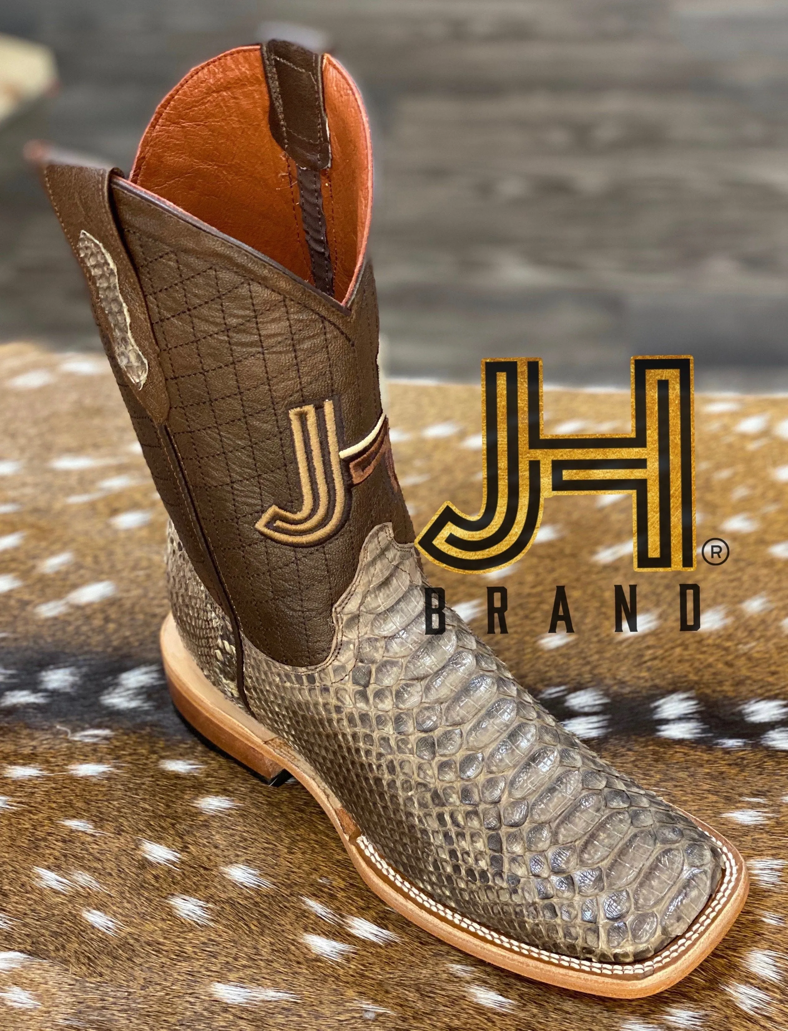 Mens JH Python Mink Square Toe Boots