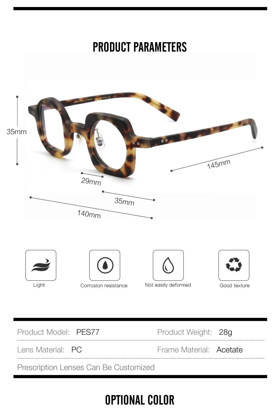 Muzz Men's Full Rim Square Round Asymmetric Acetate Frame Eyeglasses Hp259