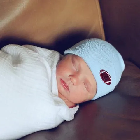 Newborn Hat - Blue with Football