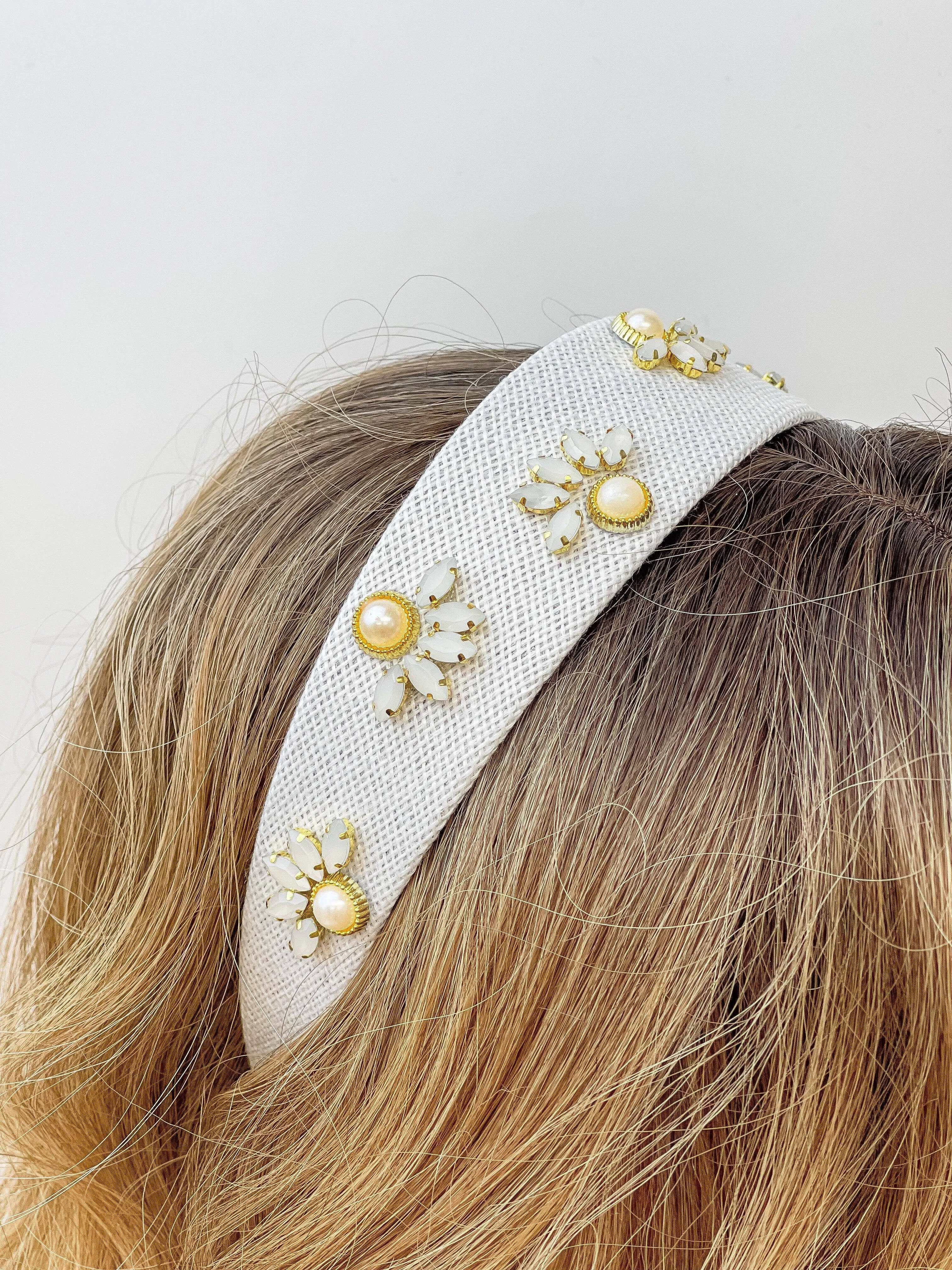 Pearl Flower Headband: Dark Gray