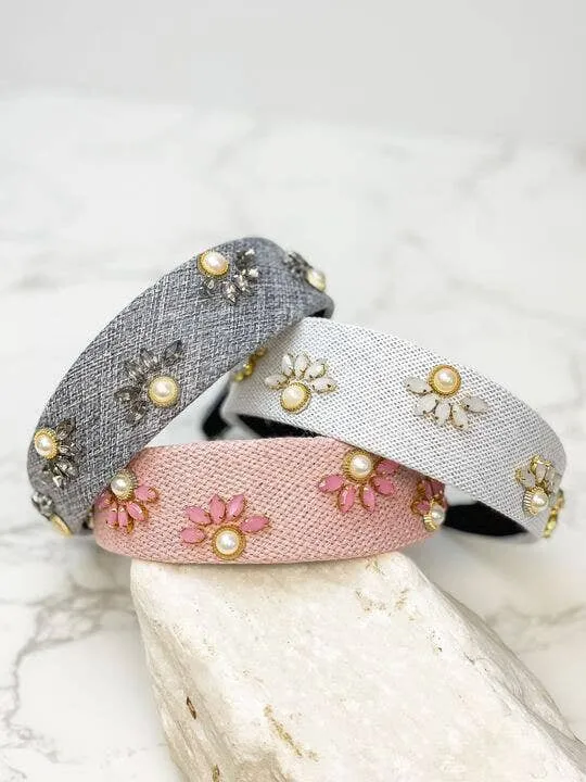 Pearl Flower Headband: Dark Gray