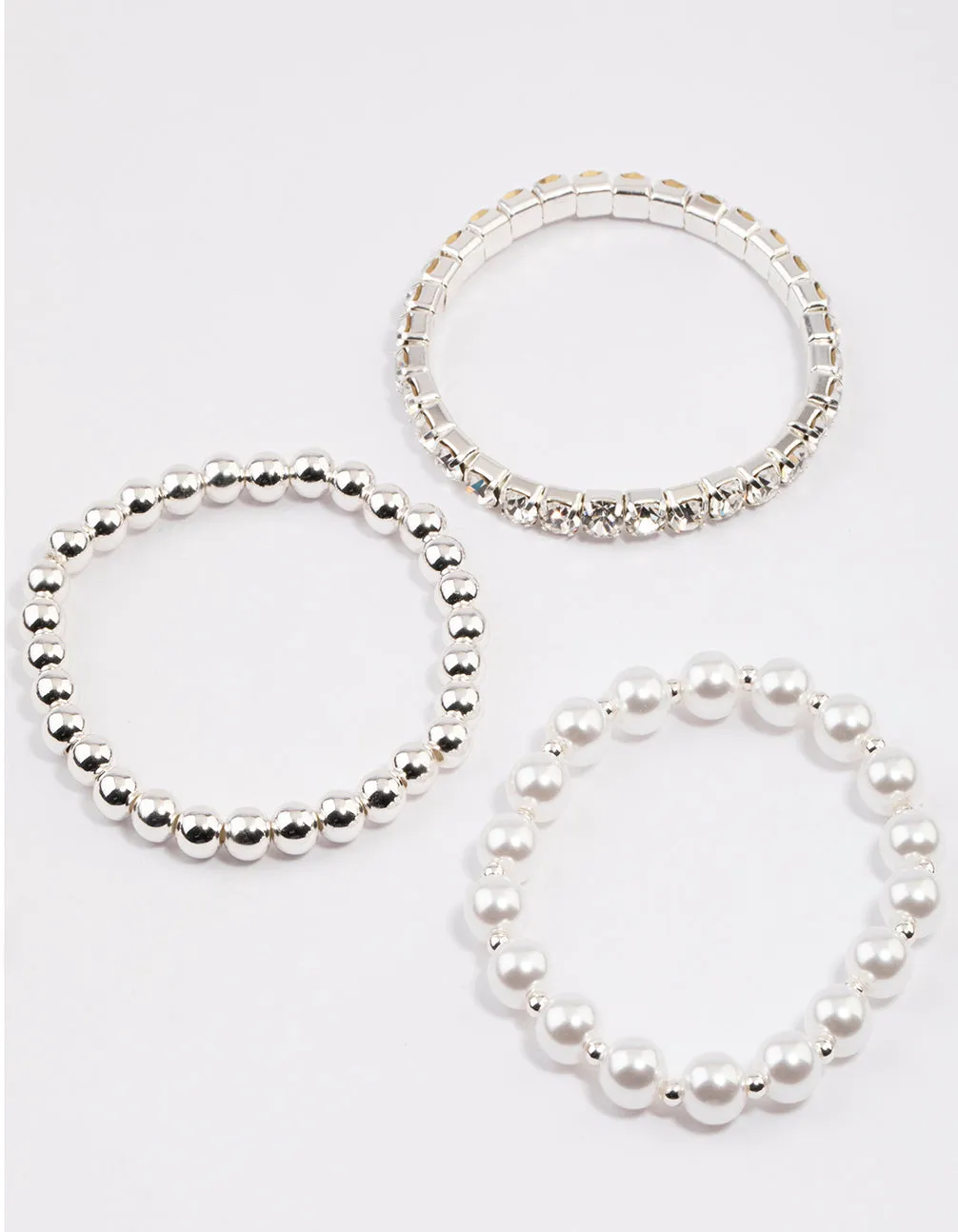 Silver Pearl & Diamante Strap Bracelet Pack