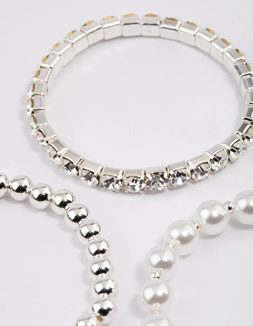 Silver Pearl & Diamante Strap Bracelet Pack