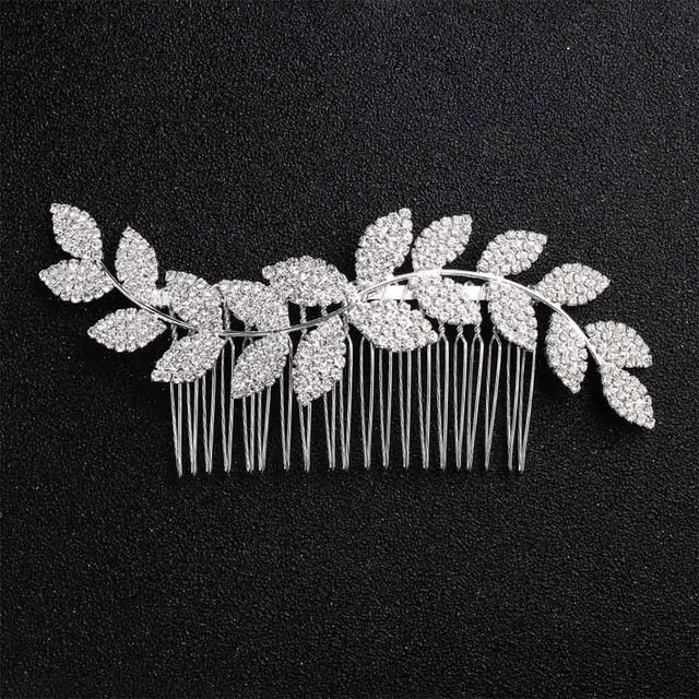 Simple Leaves Hair Combs Austrian Crystal Wedding Hair Accessories Bridal Headpieces Jewelry