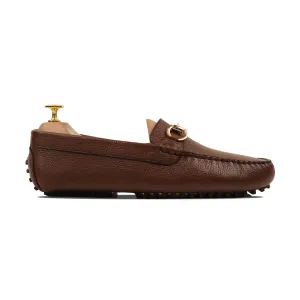 Svelte - Men's Brown Pebble Grain Leather Driver Shoe