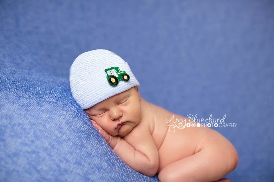 Tiny Tractor Striped Newborn Boy Hospital Hat Infant Hat Newborn Hat