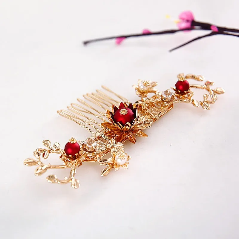 Traditional Chinese Hairpin Gold Hair Combs for Chinese Wedding