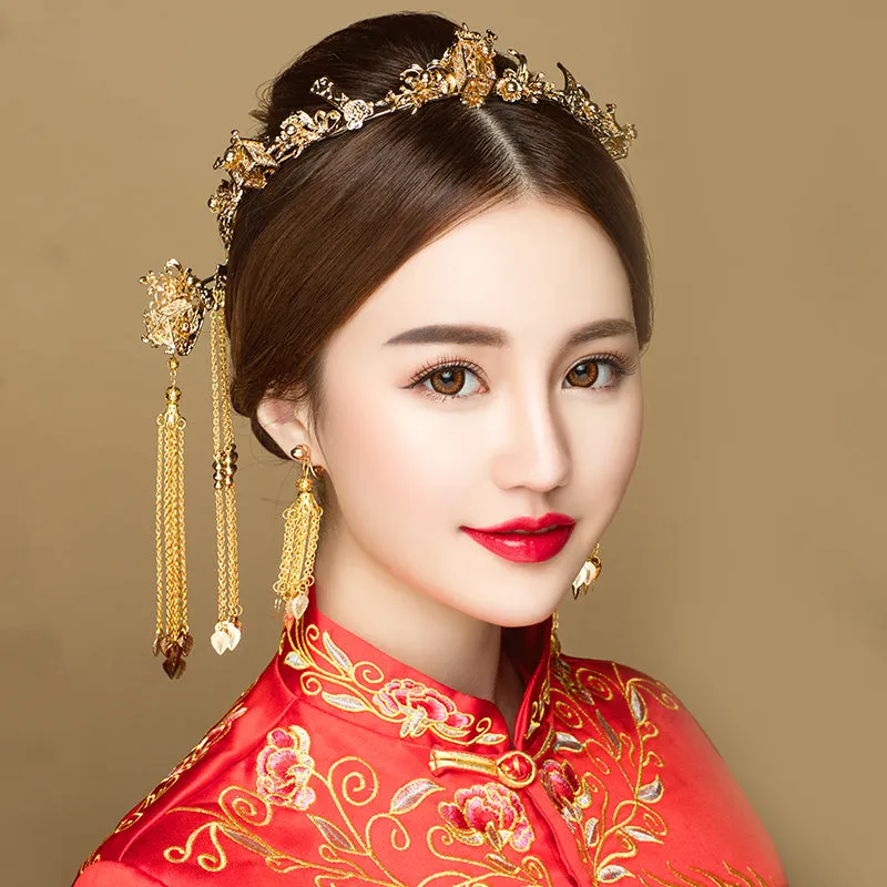 Traditional Chinese Hairpin Gold Hair Combs for Chinese Wedding