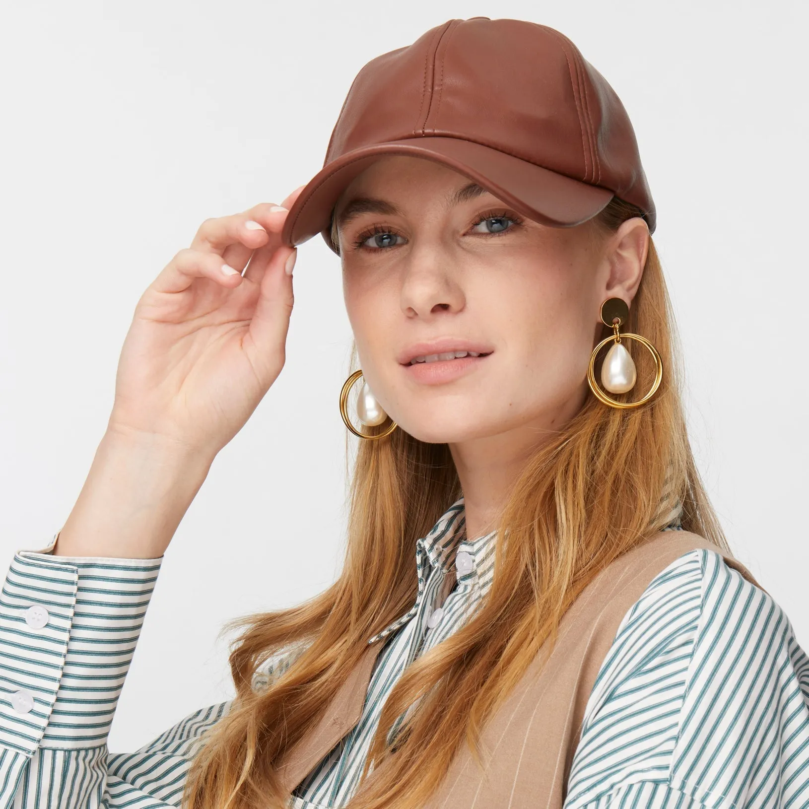 WALNUT FAUX LEATHER BASEBALL CAP