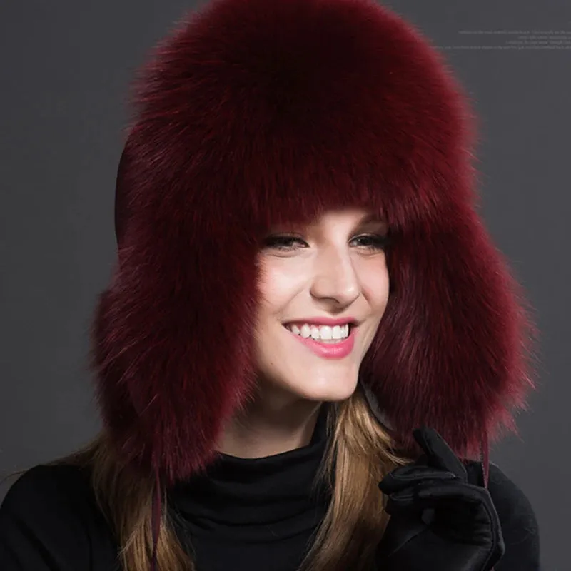 Women Natural Fur Caps Ushanka Hats for Winter Thick Warm Ears