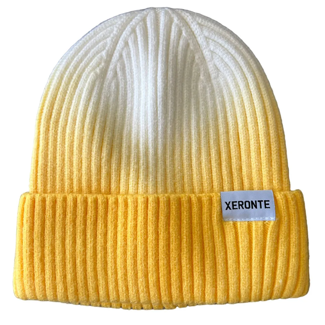 Yellow And White Ombre Cuffed Beanie Hat